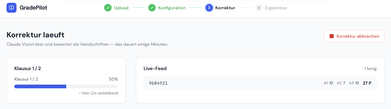 Korrex &mdash; Ergebnisansicht